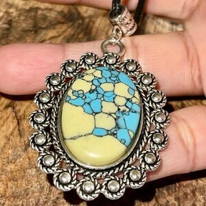 Beautiful Blue & Yellow Rainbow Calsilica Pendant 2”